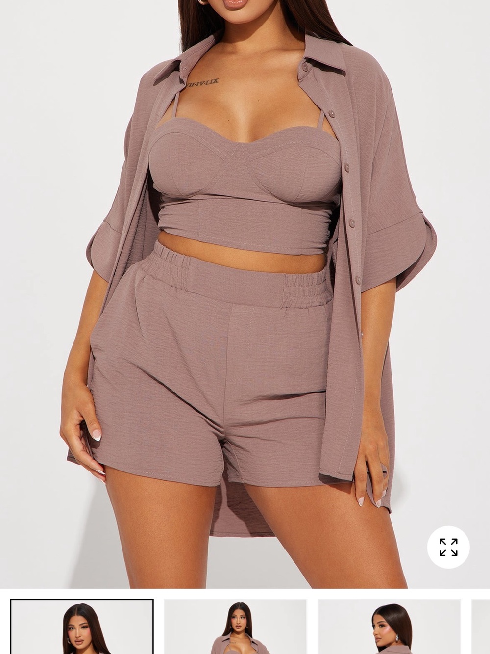 Fashion Nova Mauve Taupe 3-Piece Shorts Set
